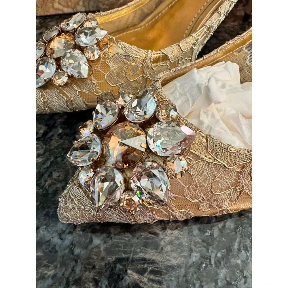 Dolce & Gabbana Bellucci Gold Lace Crystal Pumps CD0066 AE637 40.5/ 10.5 heels - Picture 6 of 16